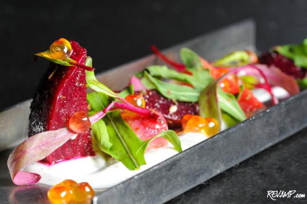 Chef Jennifer Carroll's fifth Rogue Session course consisted of tree & leaf beets, zatar, dilled yogurt, and steelhead roe.